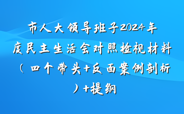 市人大领导班子2024年度民主生活会对照检视材料（四个带头+反面案例剖析） 提纲