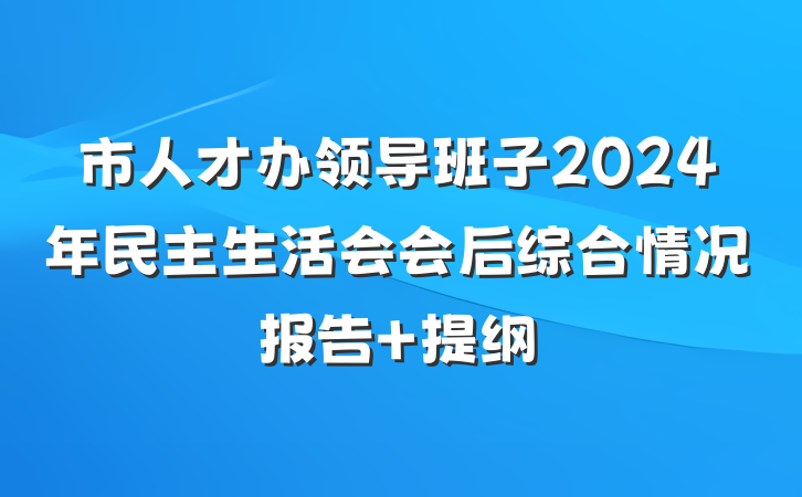 市人才办领导班子2024年民主生活会会后综合情况报告 提纲