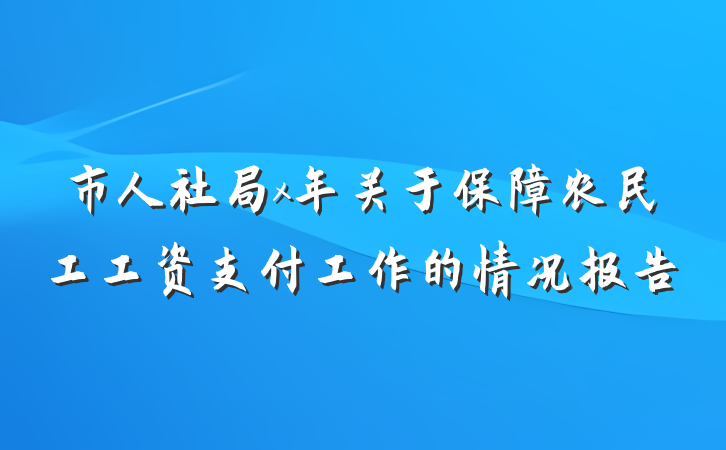 市人社局x年关于保障农民工工资支付工作的情况报告
