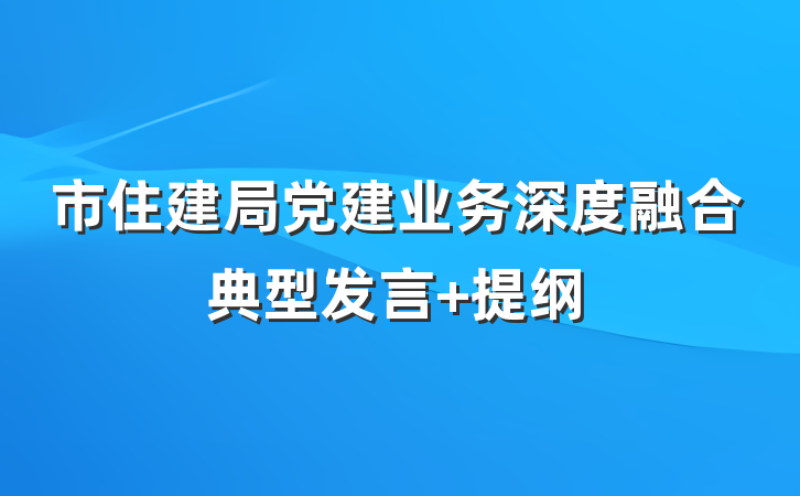 市住建局党建业务深度融合典型发言 提纲