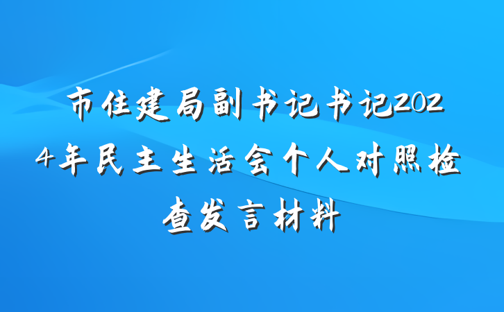 市住建局副书记书记2024年民主生活会个人对照检查发言材料