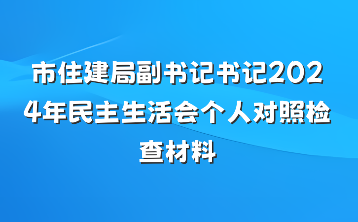 市住建局副书记书记2024年民主生活会个人对照检查材料