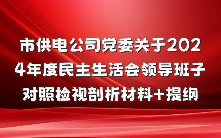 市供电公司党委关于2024年度民主生活会领导班子对照检视剖析材料 提纲