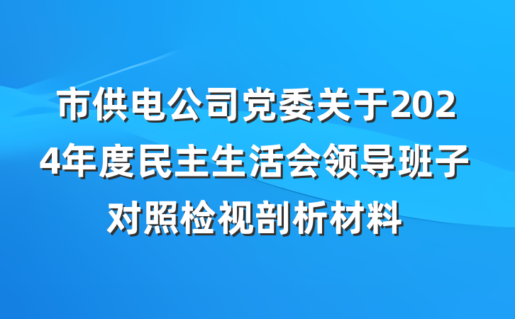 市供电公司党委关于2024年度民主生活会领导班子对照检视剖析材料