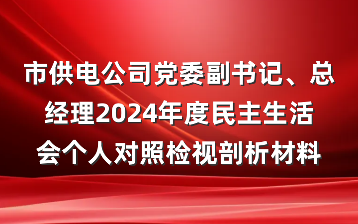 市供电公司党委副书记、总经理2024年度民主生活会个人对照检视剖析材料