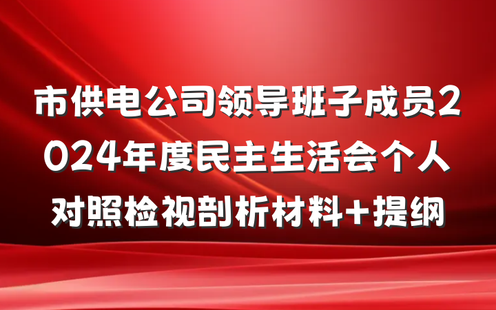 市供电公司领导班子成员2024年度民主生活会个人对照检视剖析材料 提纲