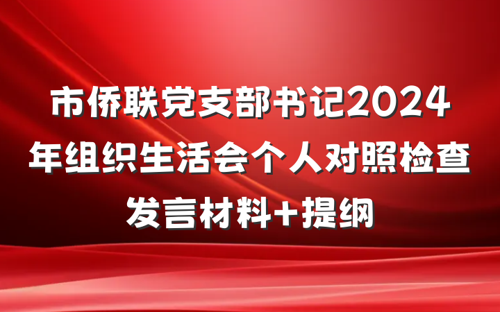 市侨联党支部书记2024年组织生活会个人对照检查发言材料 提纲