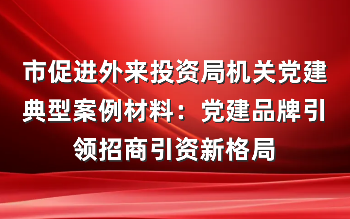 市促进外来投资局机关党建典型案例材料：党建品牌引领招商引资新格局