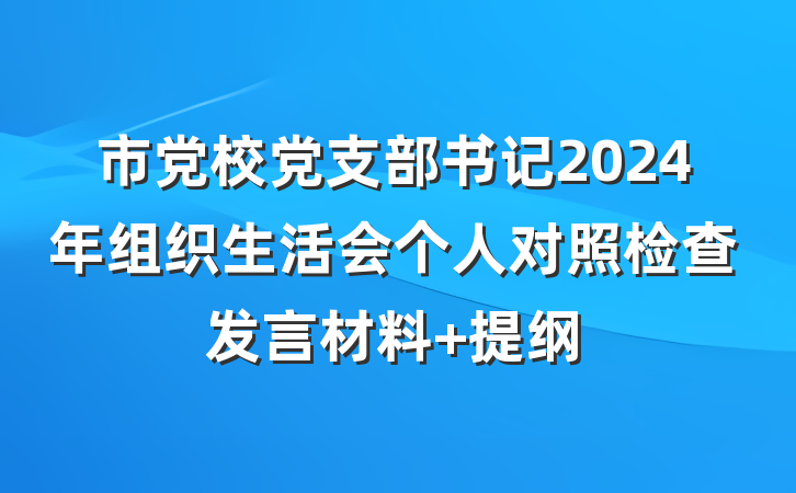市党校党支部书记2024年组织生活会个人对照检查发言材料 提纲