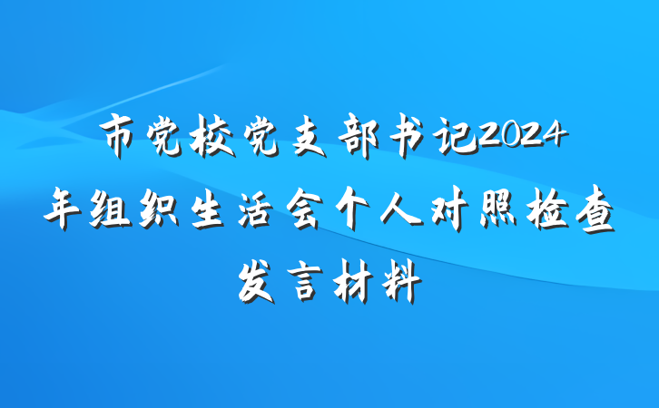 市党校党支部书记2024年组织生活会个人对照检查发言材料