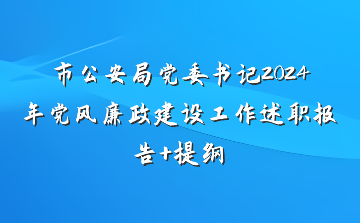 市公安局党委书记2024年党风廉政建设工作述职报告 提纲