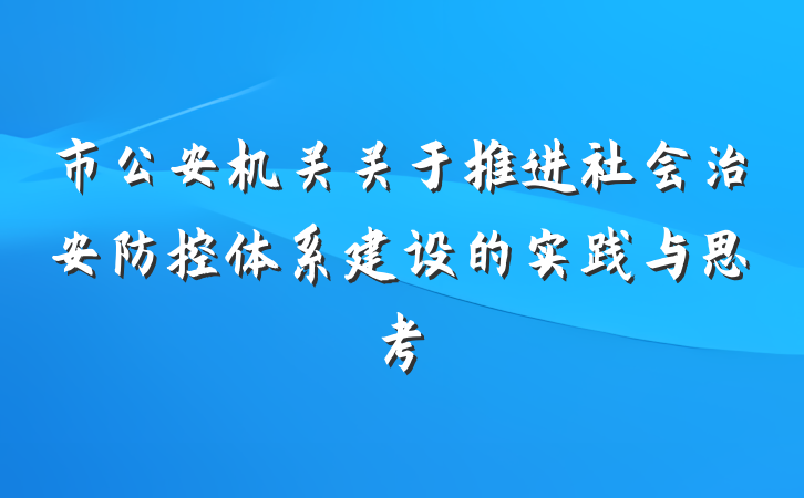 市公安机关关于推进社会治安防控体系建设的实践与思考