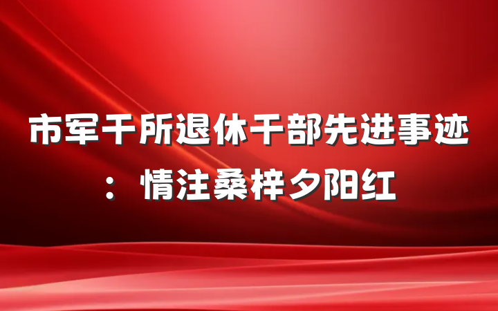 市军干所退休干部先进事迹：情注桑梓夕阳红