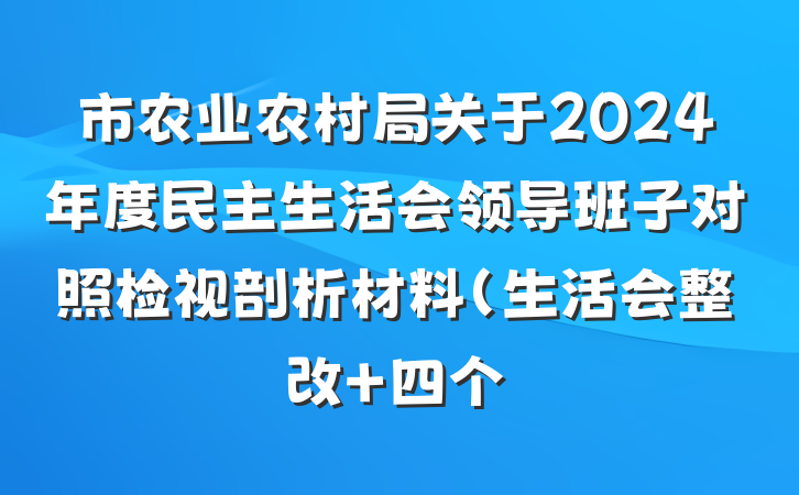 市农业农村局关于2024年度民主生活会领导班子对照检视剖析材料（生活会整改+四个