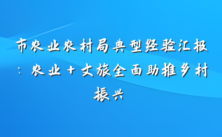 市农业农村局典型经验汇报：农业＋文旅全面助推乡村振兴