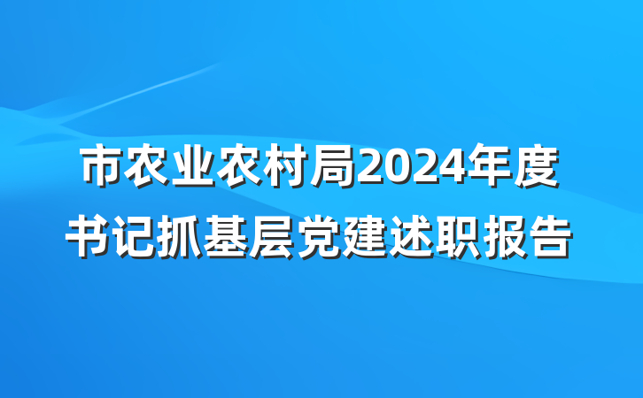 市农业农村局2024年度书记抓基层党建述职报告