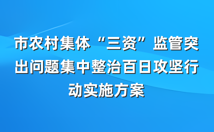 市农村集体“三资”监管突出问题集中整治百日攻坚行动实施方案