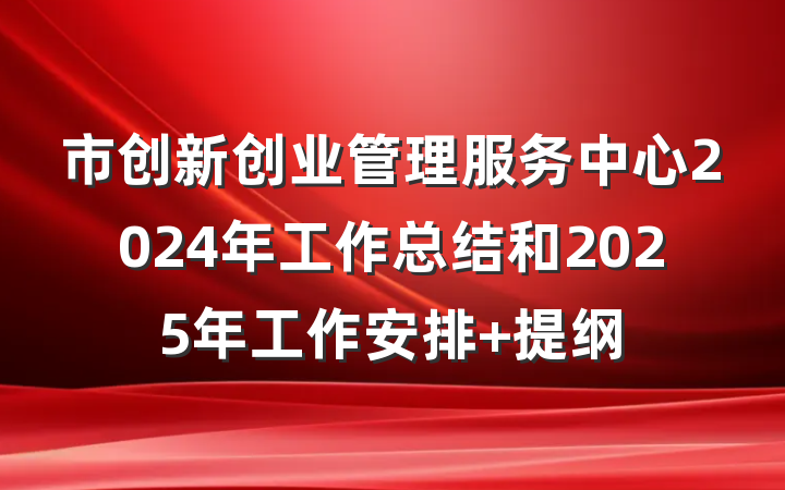 市创新创业管理服务中心2024年工作总结和2025年工作安排 提纲