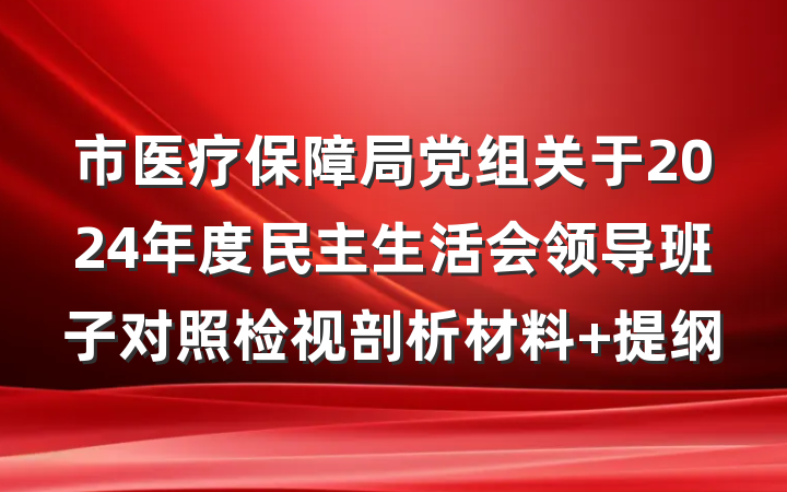 市医疗保障局党组关于2024年度民主生活会领导班子对照检视剖析材料 提纲