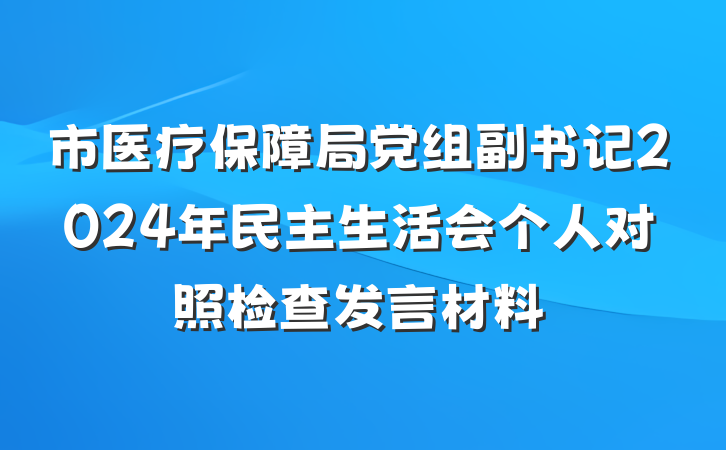 市医疗保障局党组副书记2024年民主生活会个人对照检查发言材料