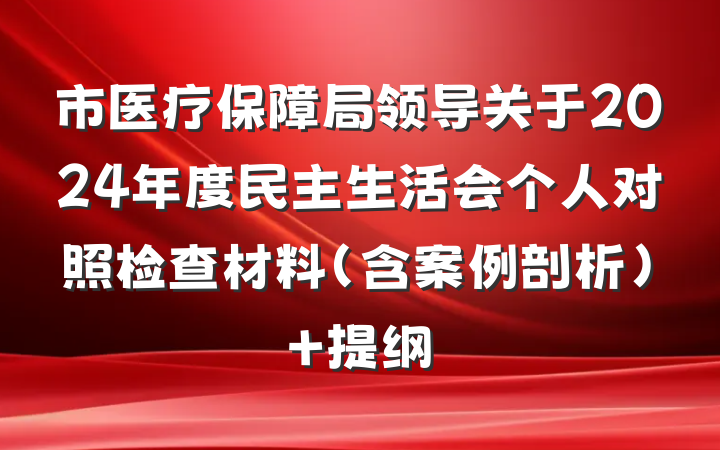 市医疗保障局领导关于2024年度民主生活会个人对照检查材料（含案例剖析） 提纲