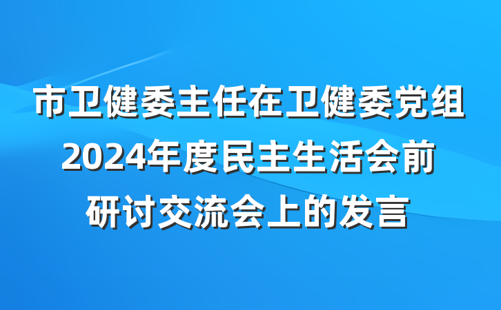 市卫健委主任在卫健委党组2024年度民主生活会前研讨交流会上的发言