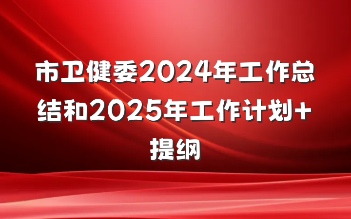 市卫健委2024年工作总结和2025年工作计划 提纲