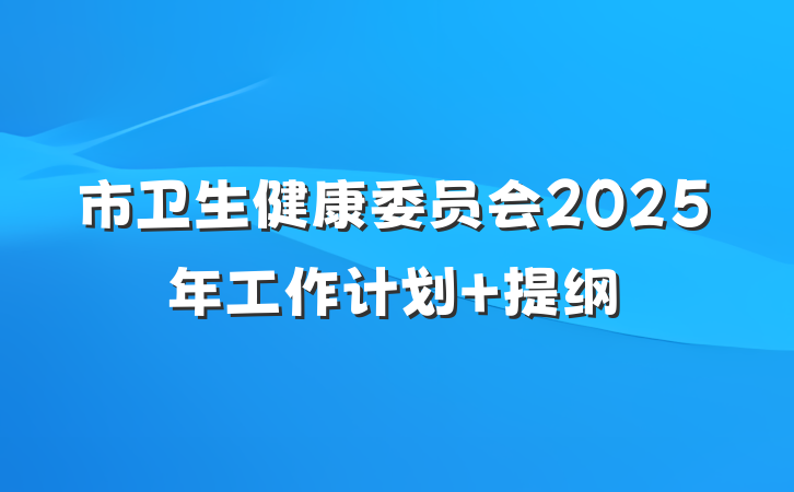 市卫生健康委员会2025年工作计划 提纲