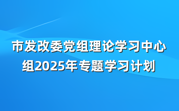 市发改委党组理论学习中心组2025年专题学习计划