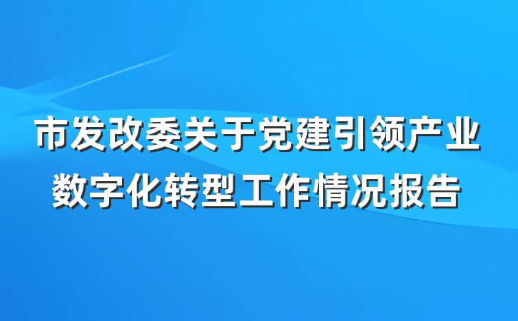 市发改委关于党建引领产业数字化转型工作情况报告