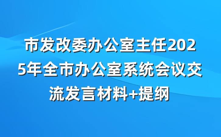 市发改委办公室主任2025年全市办公室系统会议交流发言材料 提纲
