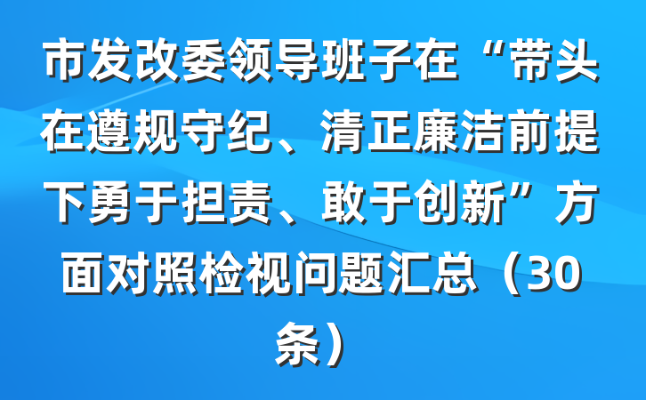 市发改委领导班子在“带头在遵规守纪、清正廉洁前提下勇于担责、敢于创新”方面对照检视问题汇总（30条）