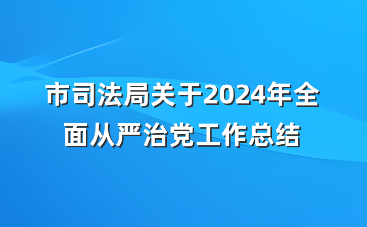 市司法局关于2024年全面从严治党工作总结