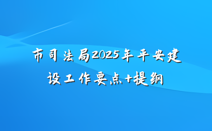 市司法局2025年平安建设工作要点 提纲
