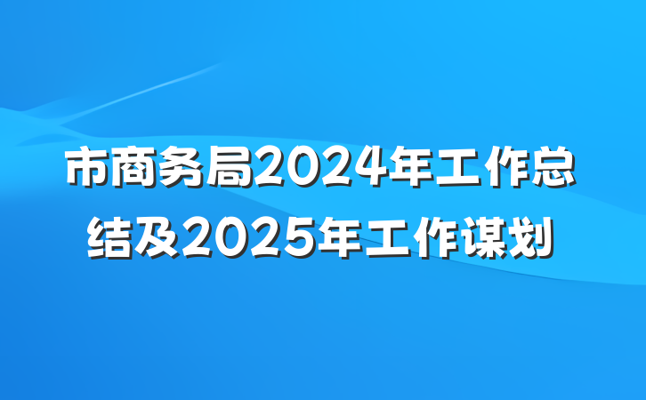 市商务局2024年工作总结及2025年工作谋划