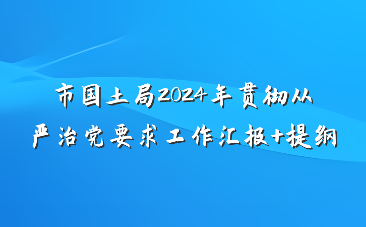市国土局2024年贯彻从严治党要求工作汇报 提纲