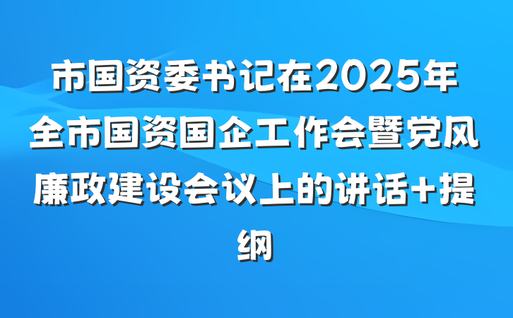 市国资委书记在2025年全市国资国企工作会暨党风廉政建设会议上的讲话 提纲