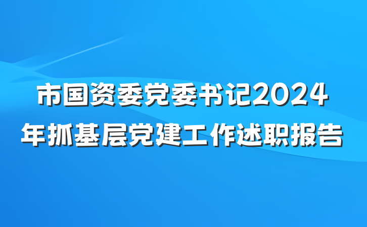 市国资委党委书记2024年抓基层党建工作述职报告