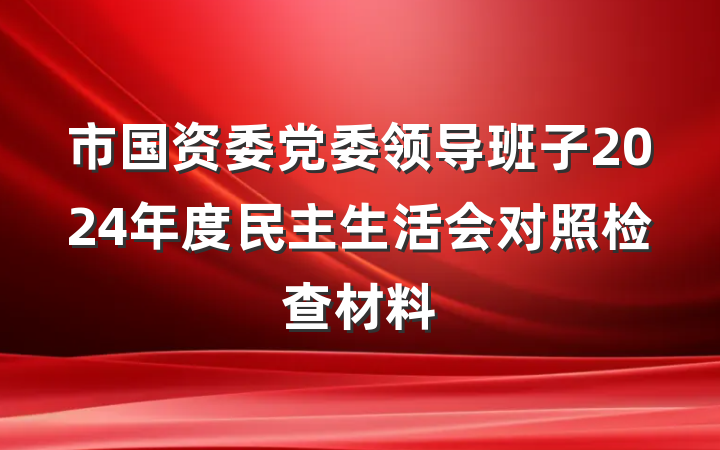 市国资委党委领导班子2024年度民主生活会对照检查材料