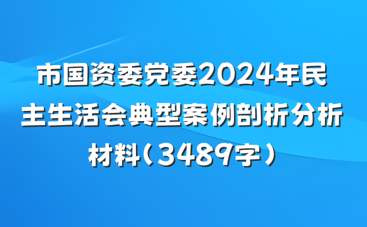 市国资委党委2024年民主生活会典型案例剖析分析材料（3489字）