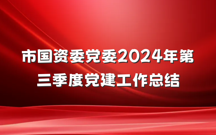 市国资委党委2024年第三季度党建工作总结