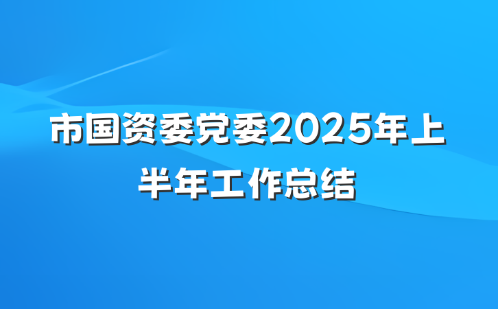 市国资委党委2025年上半年工作总结