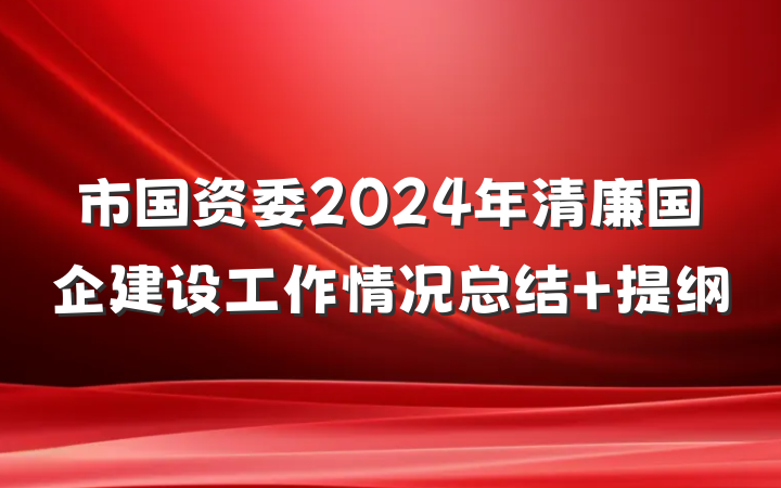 市国资委2024年清廉国企建设工作情况总结 提纲