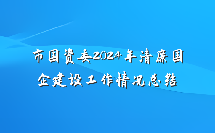 市国资委2024年清廉国企建设工作情况总结