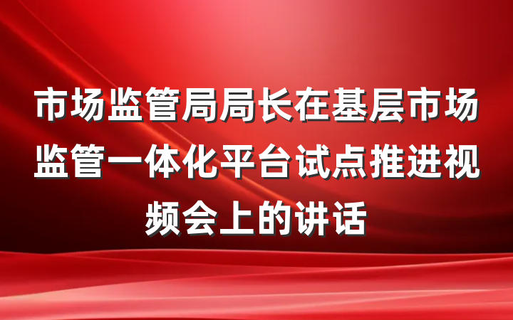 市场监管局局长在基层市场监管一体化平台试点推进视频会上的讲话