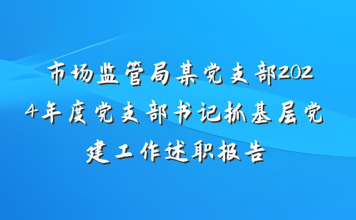市场监管局某党支部2024年度党支部书记抓基层党建工作述职报告