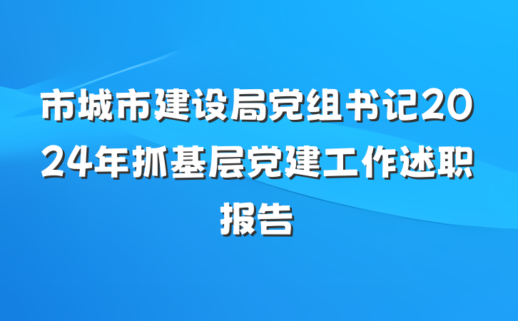 市城市建设局党组书记2024年抓基层党建工作述职报告
