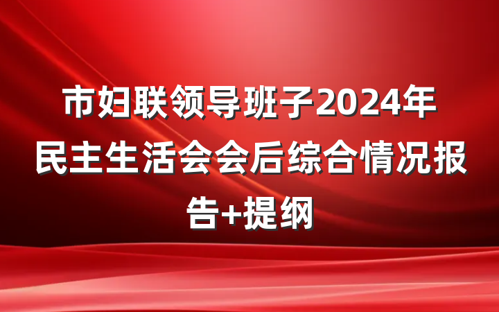 市妇联领导班子2024年民主生活会会后综合情况报告 提纲