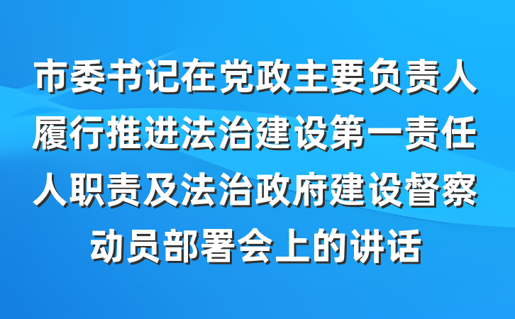 市委书记在党政主要负责人履行推进法治建设第一责任人职责及法治政府建设督察动员部署会上的讲话