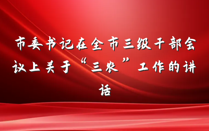 市委书记在全市三级干部会议上关于“三农”工作的讲话